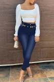 Casual Solid Patchwork Skinny Denim Jeans
