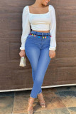 Casual Solid Patchwork Skinny Denim Jeans