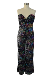 Sexy Patchwork Sequins Strapless Boot Cut Jumpsuits