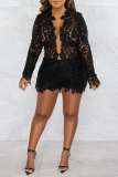 Sexy Solid Lace V Neck Long Sleeve Two Pieces