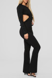 Sexy Solid Patchwork Backless Beading Straight Jumpsuits