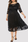 Sexy Casual Solid Patchwork See-through O Neck A Line Plus Size Dresses
