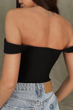 Sexy Solid Patchwork Mesh Square Collar Tops