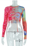 Sexy Casual Print Bandage Hollowed Out O Neck Tops