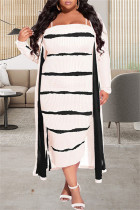 Casual Striped Print Make Old Long Sleeve Plus Size Two Pieces