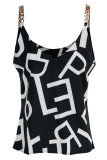 Sexy Print Patchwork Chains Spaghetti Strap Tops