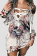 Street Print Bandage Patchwork Off the Shoulder Straight Dresses