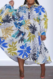 Casual Print Patchwork Turndown Collar A Line Plus Size Dresses