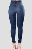 Casual Street Solid Ripped Hollowed Out Patchwork High Waist Denim Jeans