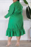 Casual Solid Patchwork V Neck Long Sleeve Plus Size Dresses