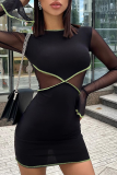 Sexy Solid Mesh O Neck Pencil Skirt Dresses