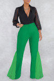 Casual Solid Patchwork Boot Cut High Waist Speaker Trousers
