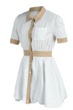 Casual Solid Patchwork Buckle Turndown Collar A Line Dresses