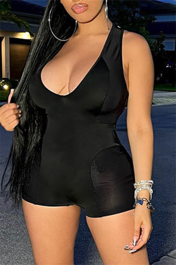 Sexy Casual Solid V Neck Sleeveless Skinny Romper