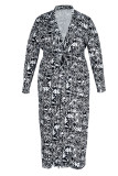 Casual Print Bandage Patchwork Plus Size Overcoat