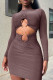 Sexy Solid Hollowed Out Patchwork O Neck Pencil Skirt Dresses