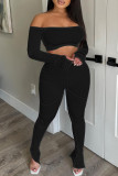 Sexy Casual Solid Backless Off the Shoulder Long Sleeve Two Pieces