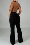 Casual Solid Patchwork Regular High Waist Trousers