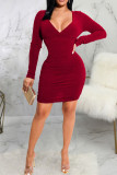 Sexy Solid Patchwork V Neck Pencil Skirt Dresses