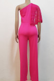 Sexy Solid Patchwork Oblique Collar Straight Jumpsuits