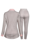 Casual Plaid Patchwork Turndown Collar Plus Size Two Pieces