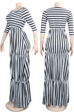 Casual Striped Patchwork O Neck Straight Dresses