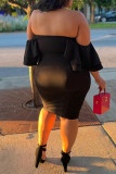 Sexy Plus Size Solid Backless Off the Shoulder Short Sleeve Dress