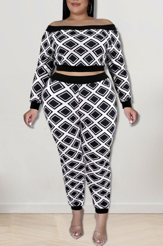 Sexy Print Patchwork Off the Shoulder Plus Size Two Pieces