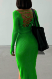 Sexy Solid Backless O Neck Pencil Skirt Dresses