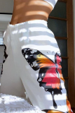 Casual Butterfly Print Patchwork Harlan Mid Waist Harlan Full Print Bottoms