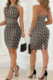 Sexy Casual Print Hollowed Out Backless Slit O Neck Sleeveless Dress
