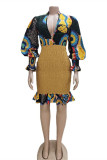Sexy Not Positioning Printed Patchwork V Neck Long Sleeve Dresses