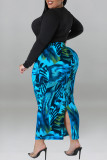 Casual Print Patchwork O Neck Plus Size Two Pieces