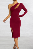 Sexy Solid Hollowed Out One Shoulder Pencil Skirt Dresses