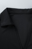 Casual Solid Patchwork With Belt Turndown Collar One Step Skirt Dresses