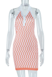 Sexy Striped Patchwork Turndown Collar Pencil Skirt Dresses