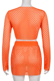 Sexy Solid Mesh O Neck Long Sleeve Two Pieces