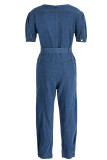 Casual Solid Patchwork With Belt Zipper Collar Jumpsuits
