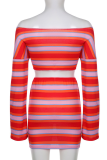 Sexy Striped V Neck Long Sleeve Two Pieces