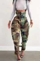 Casual Street Print Camouflage Print Patchwork Pocket Loose Pencil Full Print Bottoms