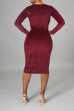 Sexy Solid Hollowed Out O Neck Pencil Skirt Dresses