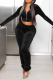 Street Solid Fold Hooded Collar Long Sleeve Two Pieces