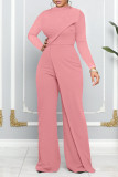 Casual Solid Patchwork O Neck Straight Jumpsuits