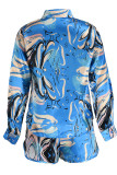 Fashion Casual Print Patchwork Buckle Turndown Collar Long Sleeve Two Pieces