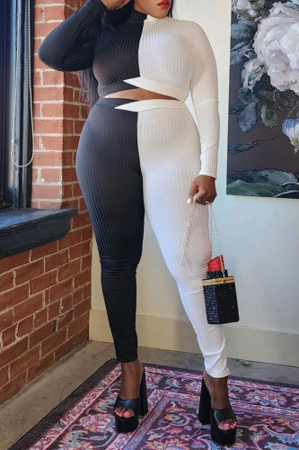 Sexy Solid Patchwork Half A Turtleneck Plus Size Two Pieces