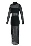 Sexy Solid Patchwork Half A Turtleneck Pencil Skirt Dresses