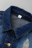 Fashion Casual Solid Ripped Turndown Collar Long Sleeve Regular Denim Jacket