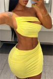 Sexy Solid Hollowed Out Patchwork Backless One Shoulder Sleeveless Two Pieces