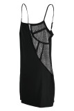 Fashion Sexy Plus Size Patchwork Hot Drilling See-through Backless Spaghetti Strap Sleeveless Dress