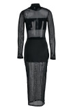 Sexy Solid Patchwork Half A Turtleneck Pencil Skirt Dresses